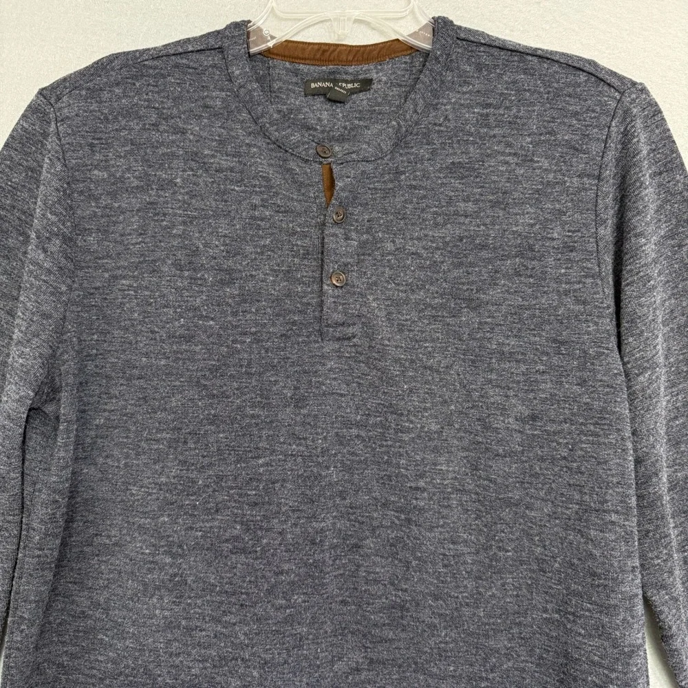 Banana Republic Mens‎ Casual Gray Knit Henley Shirt Size XL Long Sleeve Preppy